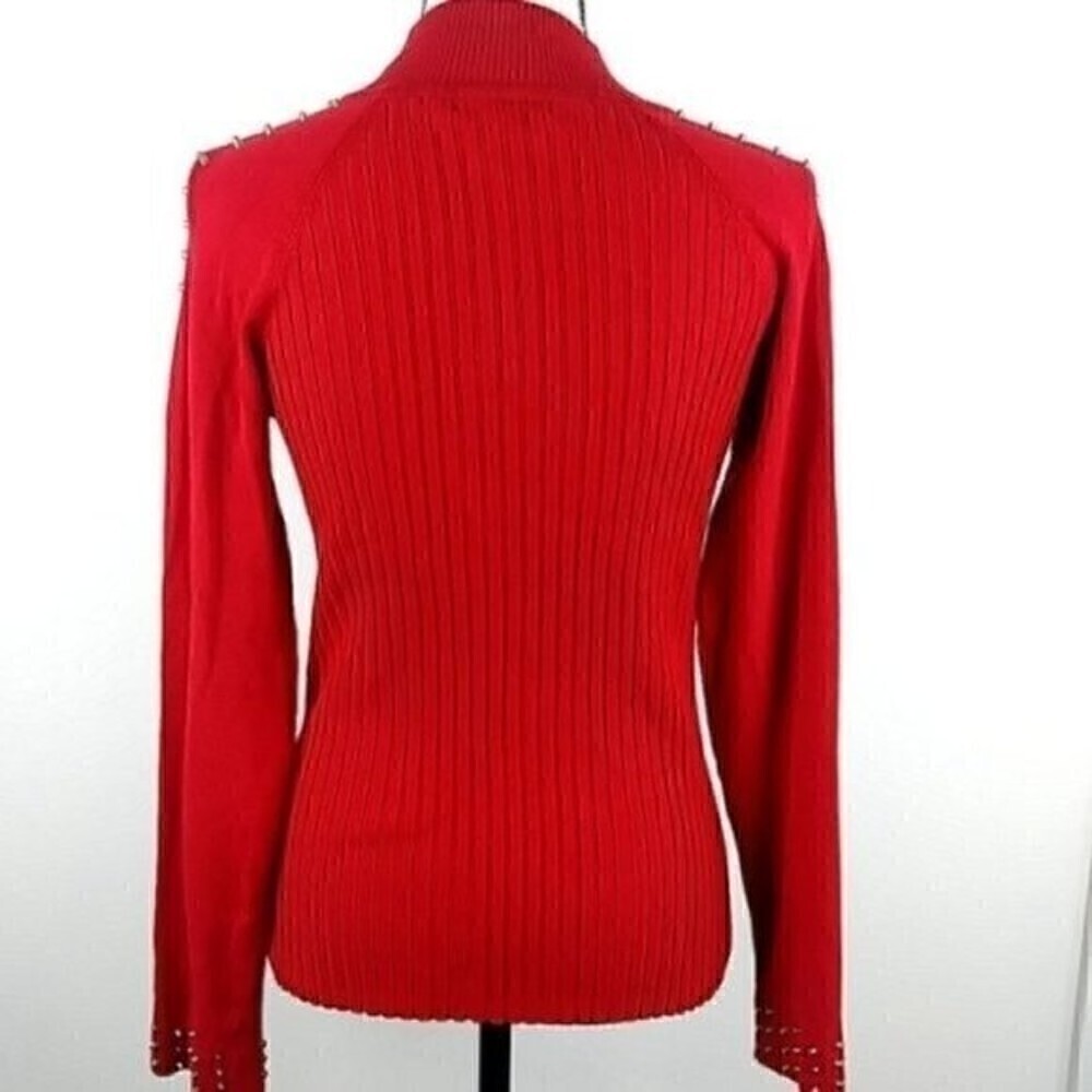 Women's Red Sweater Cardigan Embellished Stud Fontana Red Cardigan Sweater - Picture 8 of 12